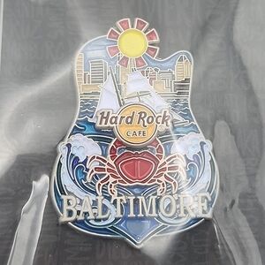 Hard Rock Cafe Baltimore Brooch with Red and Blue Highlights